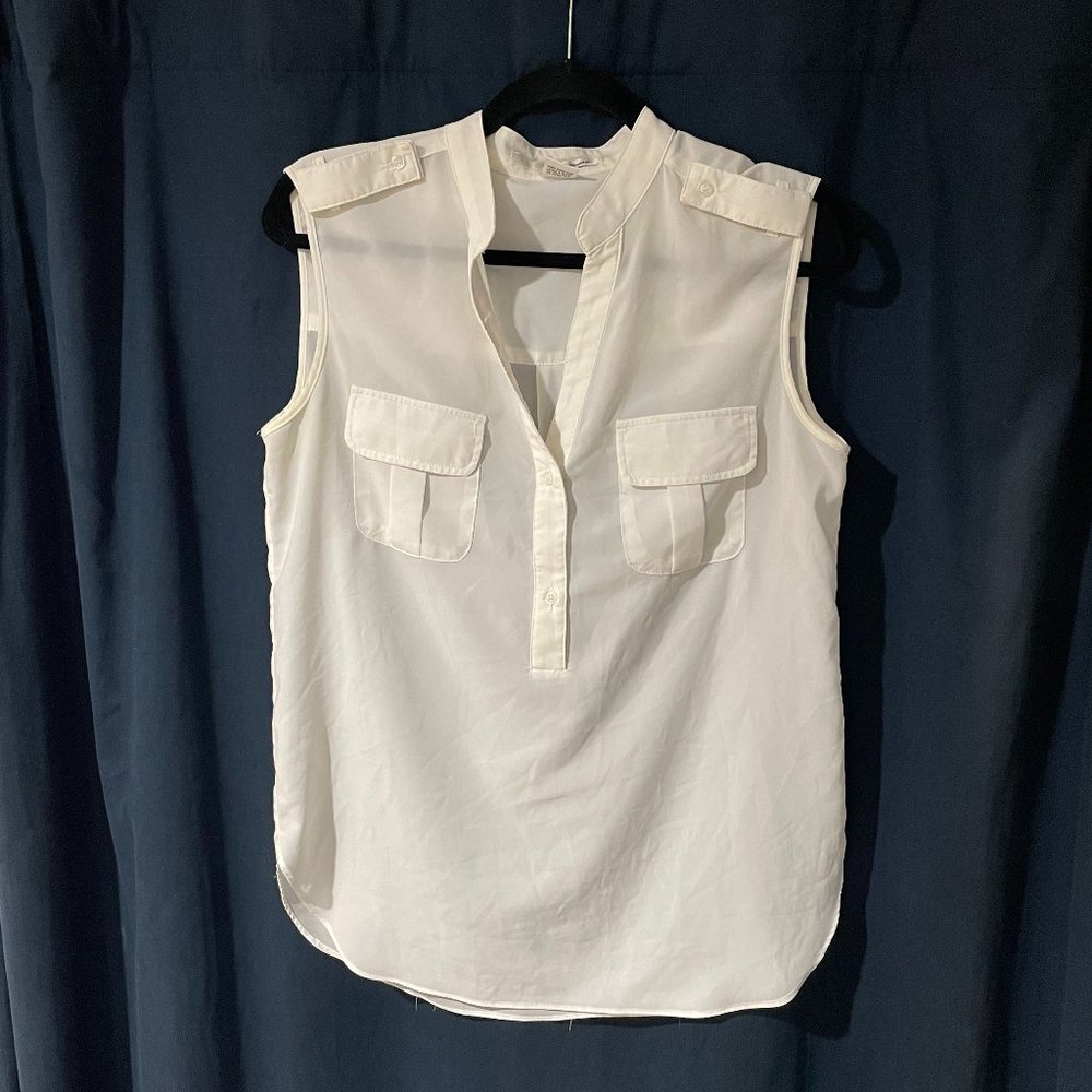 Women's Medium Ellison Tobi White Sleeveless Utility Blouse Top